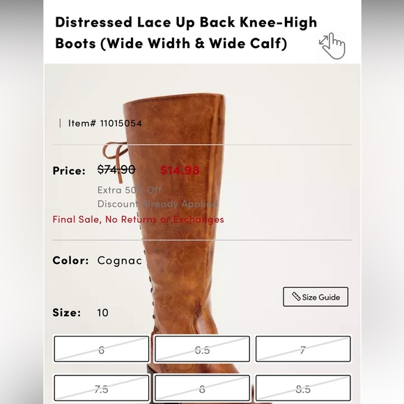 Torrid Distressed Lace Up Back Knee-High Boots Size 9 Wide Width - Picture 16 of 16